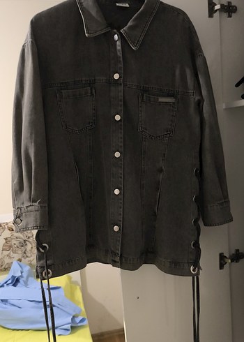 Gri Kadın Denim Midi Ceket - Görsel 3