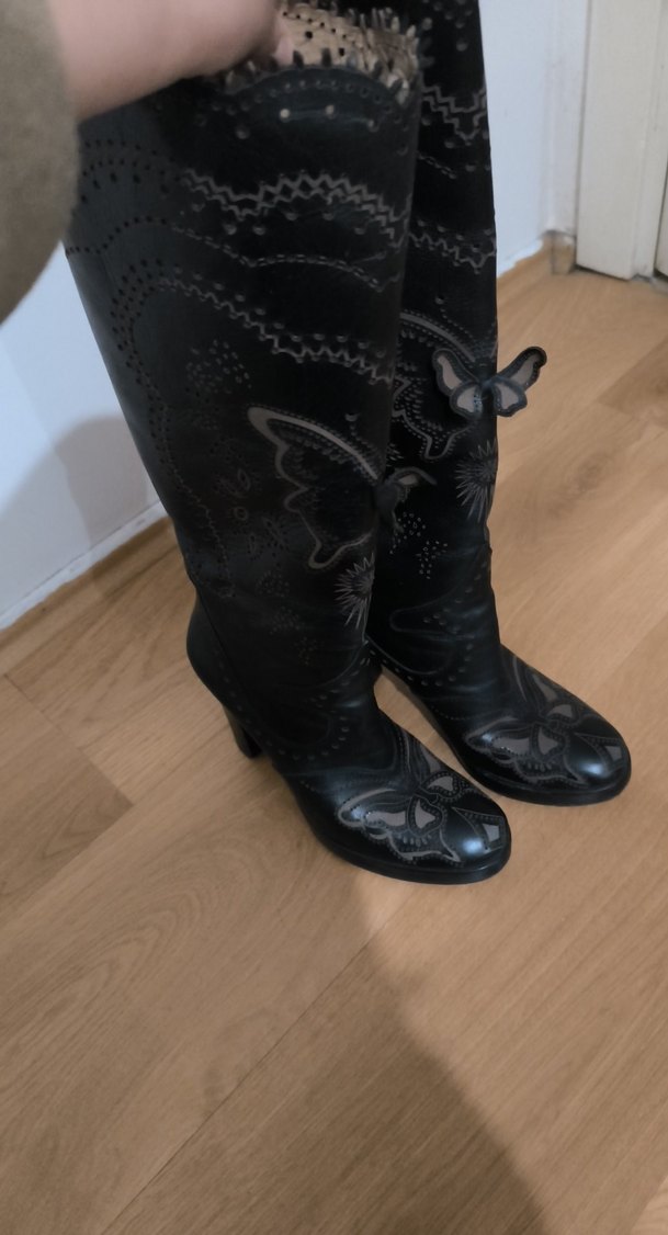 Kemerli Siyah Dizüstü Yüksek Topuklu Botlar - Görsel 3