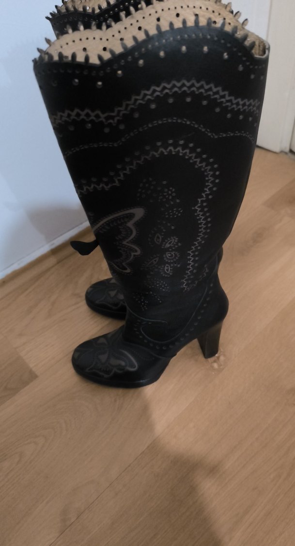 Kemerli Siyah Dizüstü Yüksek Topuklu Botlar - Görsel 2