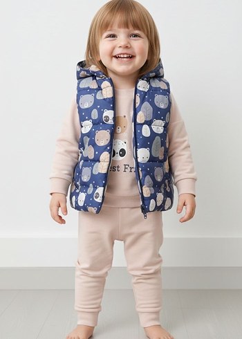 Kız Çocuk Gri Kapüşonlu Yelekli takım - Görsel 3