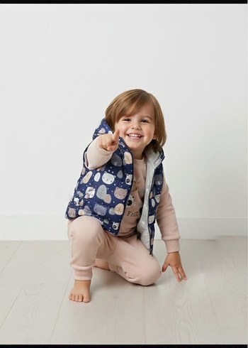 Kız Çocuk Gri Kapüşonlu Yelekli takım - Görsel 2