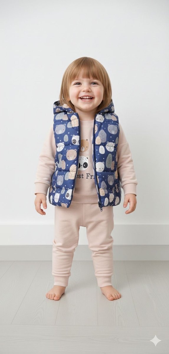 Kız Çocuk Gri Kapüşonlu Yelekli takım - Görsel 3