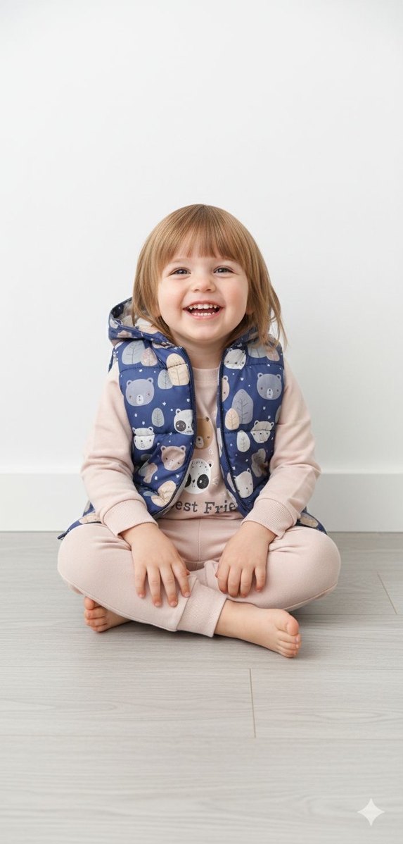 Kız Çocuk Gri Kapüşonlu Yelekli takım - Görsel 4