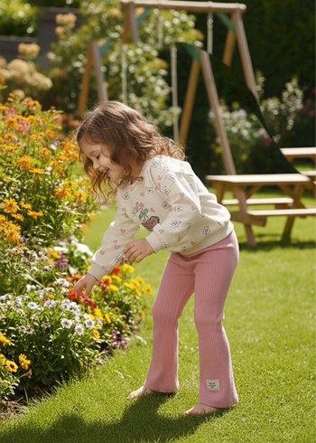 Dantel Detaylı Pembe Kız Sweatshirt takım - Görsel 2