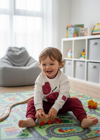 Kız Çocuk Beyaz Baskılı Sweatshirt ve Bordo Eşofman - Görsel 2