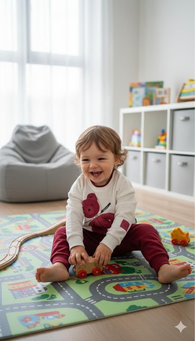 Kız Çocuk Beyaz Baskılı Sweatshirt ve Bordo Eşofman - Görsel 2