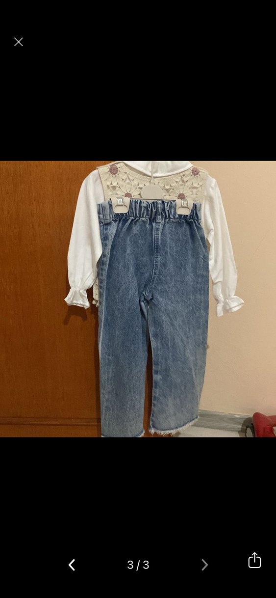 Nakışlı Dantelli Kız Çocuk Kolsuz süveterli 3 lü takım - Görsel 2