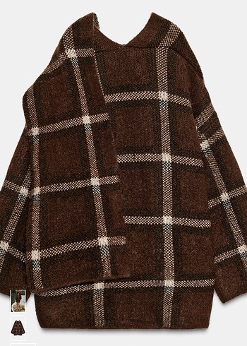 Zara Kareli Atkılı Kısa Örgü Kaban L-XL - Görsel 3