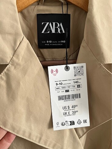Zara Zara çocuk trençkot sıfır etiketli 9-10 yaş 140 cm