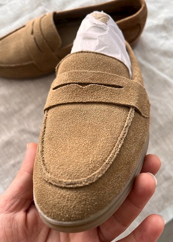 37 Beden kahverengi Renk Kadın Kahverengi Süet Deri Loafer