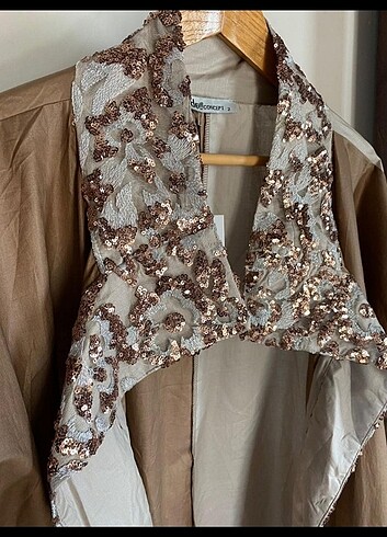 40 Beden camel Renk Payetli tasarım kaftan