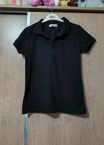 Kız Siyah Kısa Kollu Polo Tişört