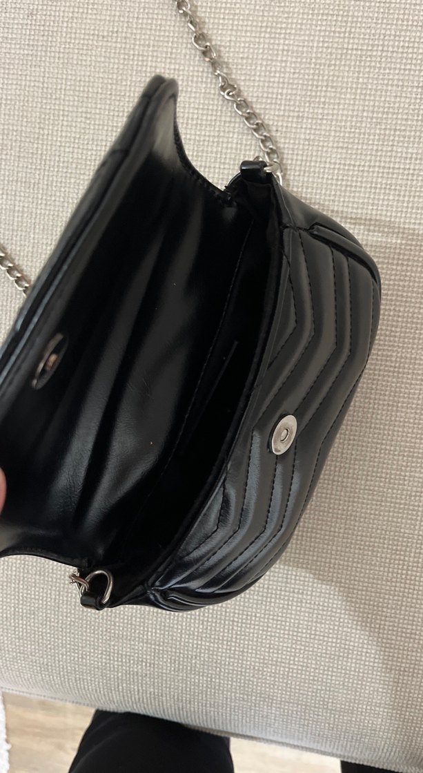 Zincir Detaylı Siyah Deri Kadın Çanta - Görsel 2