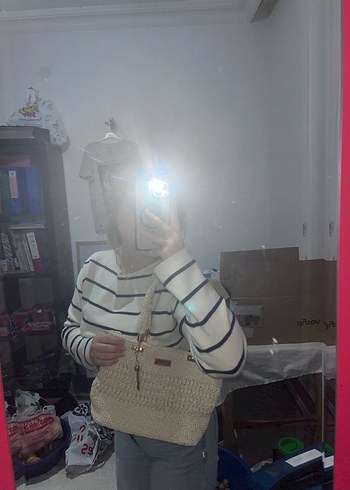 Siyah Beyaz Örgü Kadın Çanta - Görsel 8