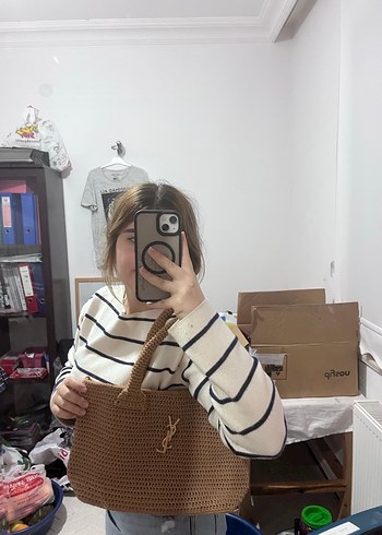 Siyah Beyaz Örgü Kadın Çanta - Görsel 5