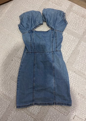 Mavi Kot Bantlı Midi Elbise - Görsel 2