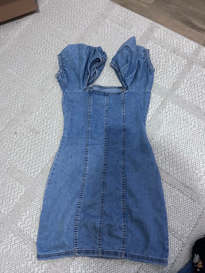 Mavi Kot Bantlı Midi Elbise - Görsel 3