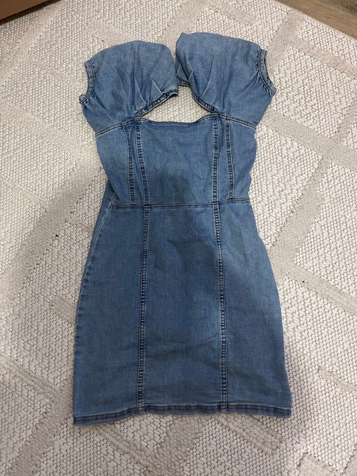 Mavi Kot Bantlı Midi Elbise - Görsel 2