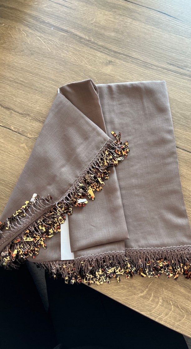 Bohem Gri Kahverengi Püsküllü Kadın Şal - Görsel 2