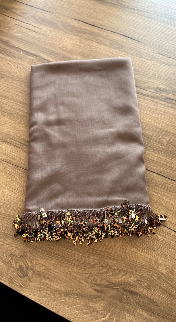 Bohem Gri Kahverengi Püsküllü Kadın Şal - Görsel 3