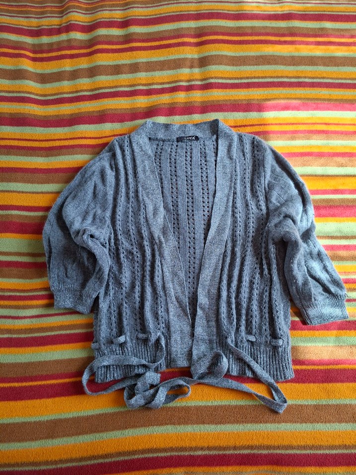 Gri Bohem Uzun Kollu Triko Hırka - Görsel 2