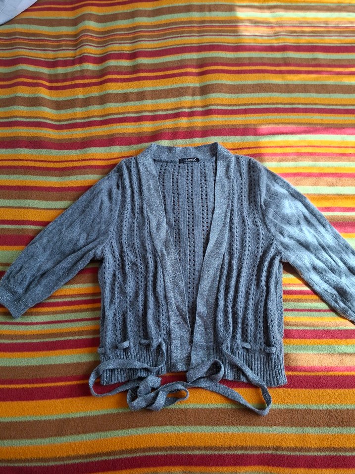 Gri Bohem Uzun Kollu Triko Hırka - Görsel 3