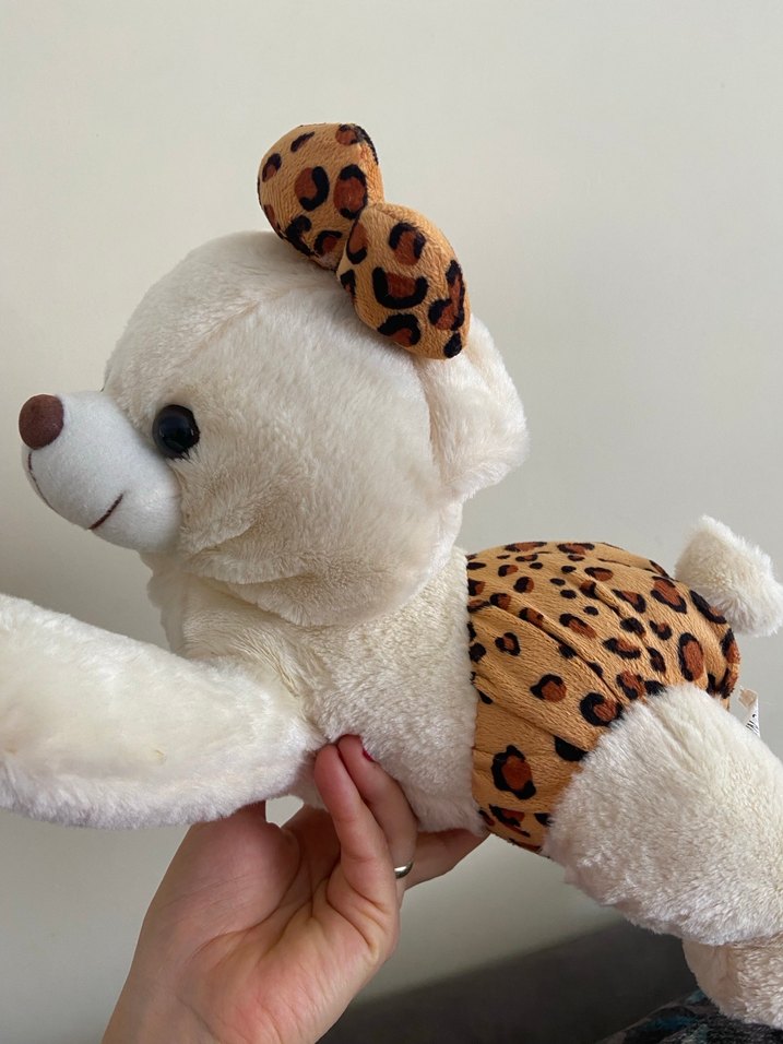 Leopar Desenli Bej Peluş Ayıcık Oyuncak - Görsel 3