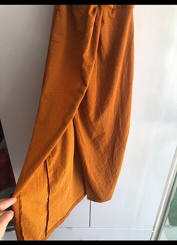 xs Beden kahverengi Renk yırtmaçlı sırt dekolteli elbise