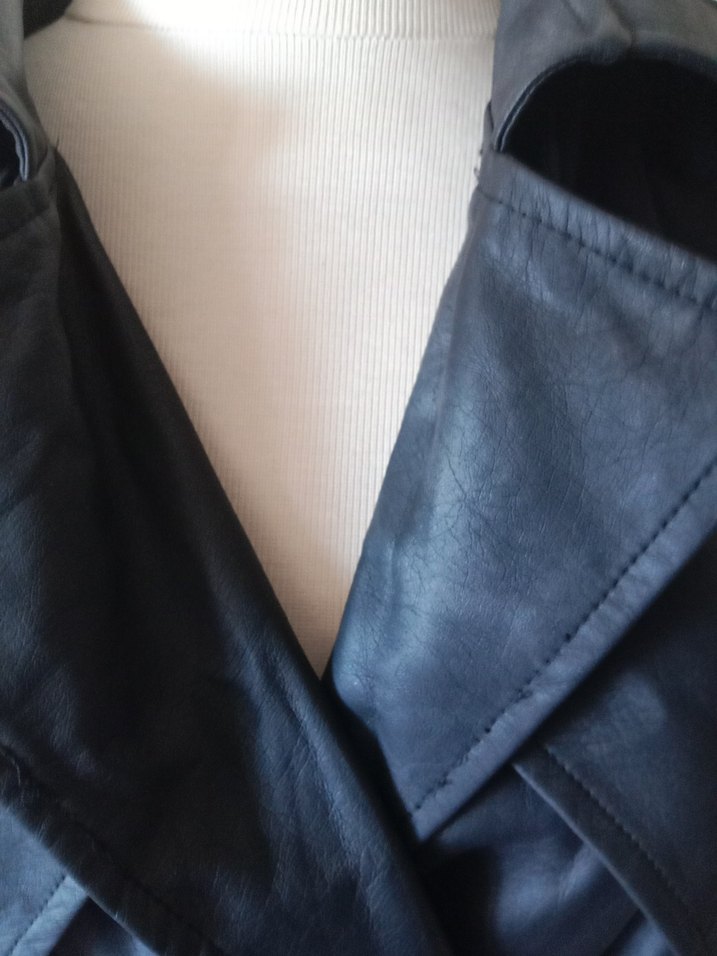 Siyah Deri Midi Trençkot - Görsel 2