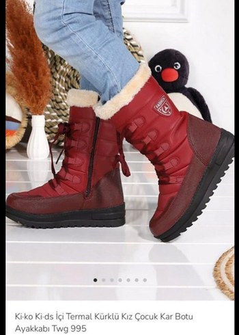 Kız Çocuk Termal Kürklü Kırmızı Kar Botu - Görsel 2