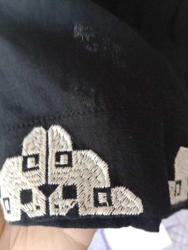 Düğmeli Nakışlı Siyah Kısa Kollu Gömlek - Görsel 3