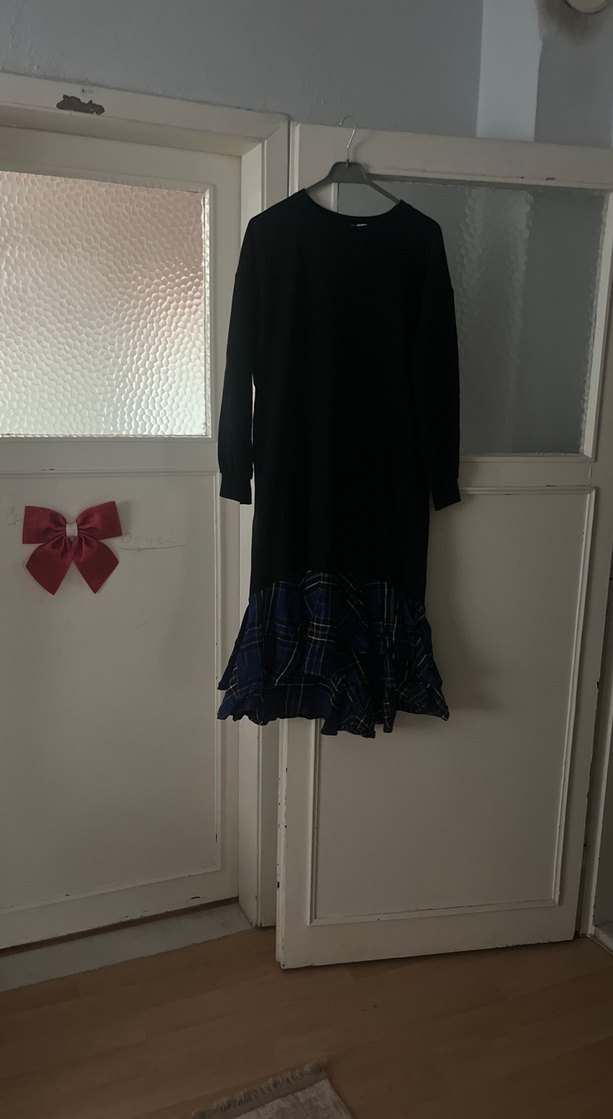 Siyah Uzun Kollu Salaş Goth Elbise - Görsel 2