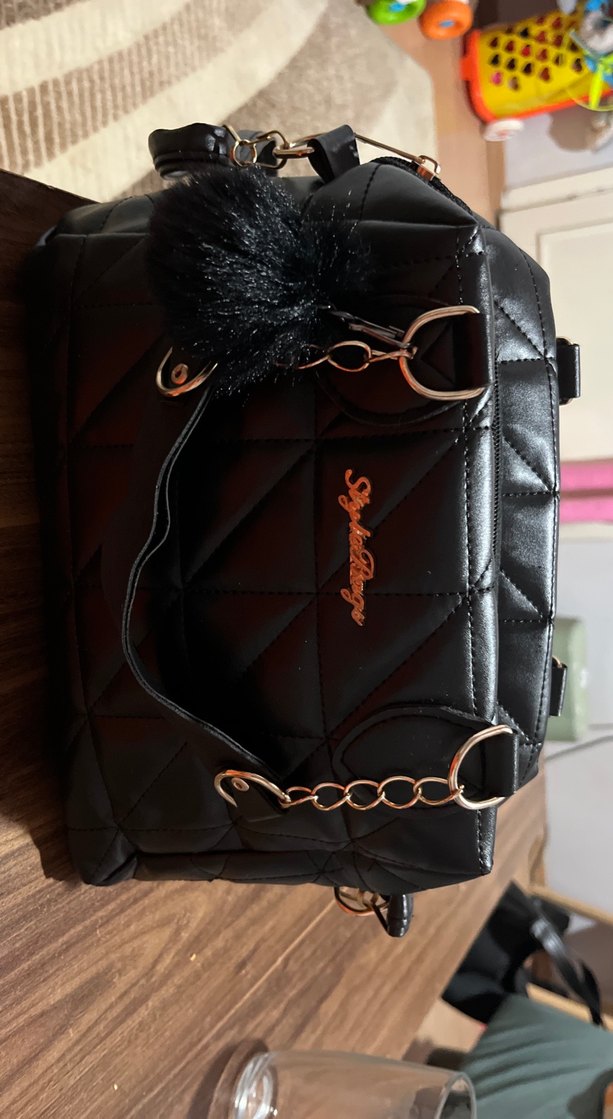 Siyah Deri Zincir Detaylı Kadın Çanta - Görsel 3