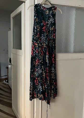 Bohem Çok Renkli Uzun V Yaka Kolsuz Elbise - Görsel 6