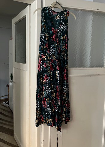 Bohem Çok Renkli Uzun V Yaka Kolsuz Elbise - Görsel 5