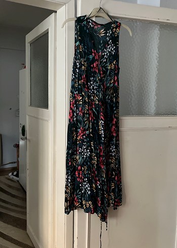 Bohem Çok Renkli Uzun V Yaka Kolsuz Elbise - Görsel 3