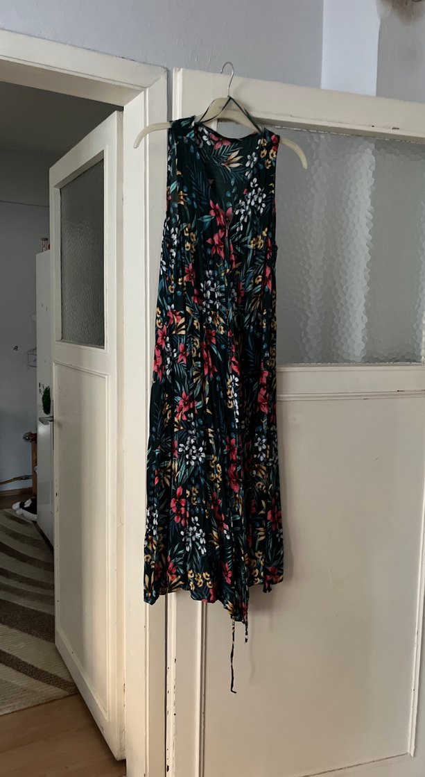 Bohem Çok Renkli Uzun V Yaka Kolsuz Elbise - Görsel 5