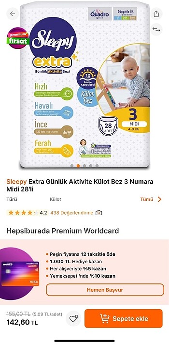 Sleepy Sleepy extra bebek bezi 3 numara midi