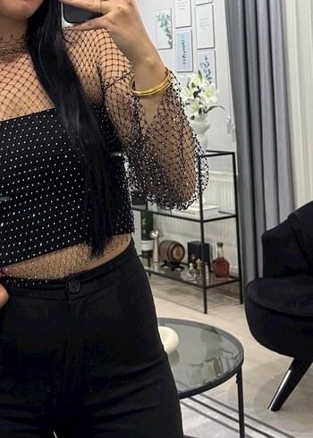 Payetli Siyah Puantiyeli Body Zinciri - Görsel 3