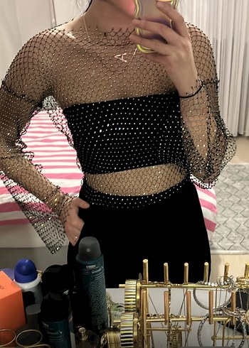 Payetli Siyah Puantiyeli Body Zinciri - Görsel 2