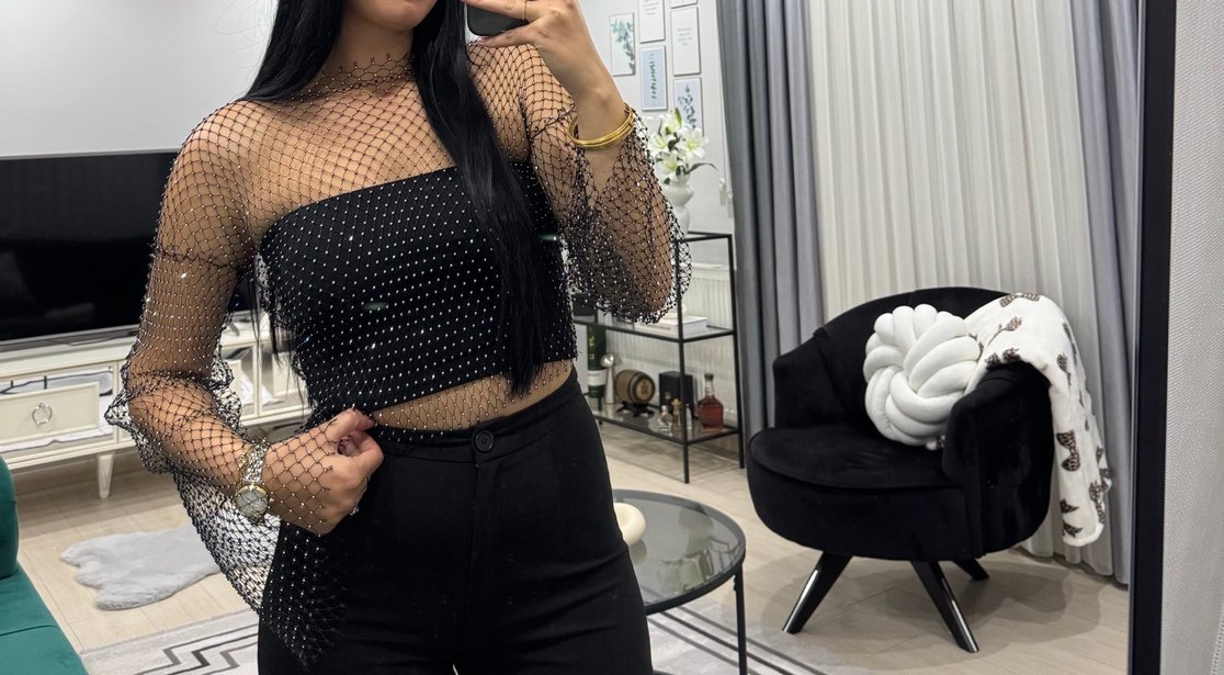 Payetli Siyah Puantiyeli Body Zinciri - Görsel 3