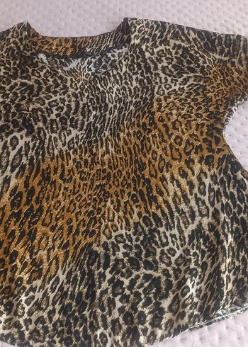 Kahverengi Leopar Desenli Kadın Bluz