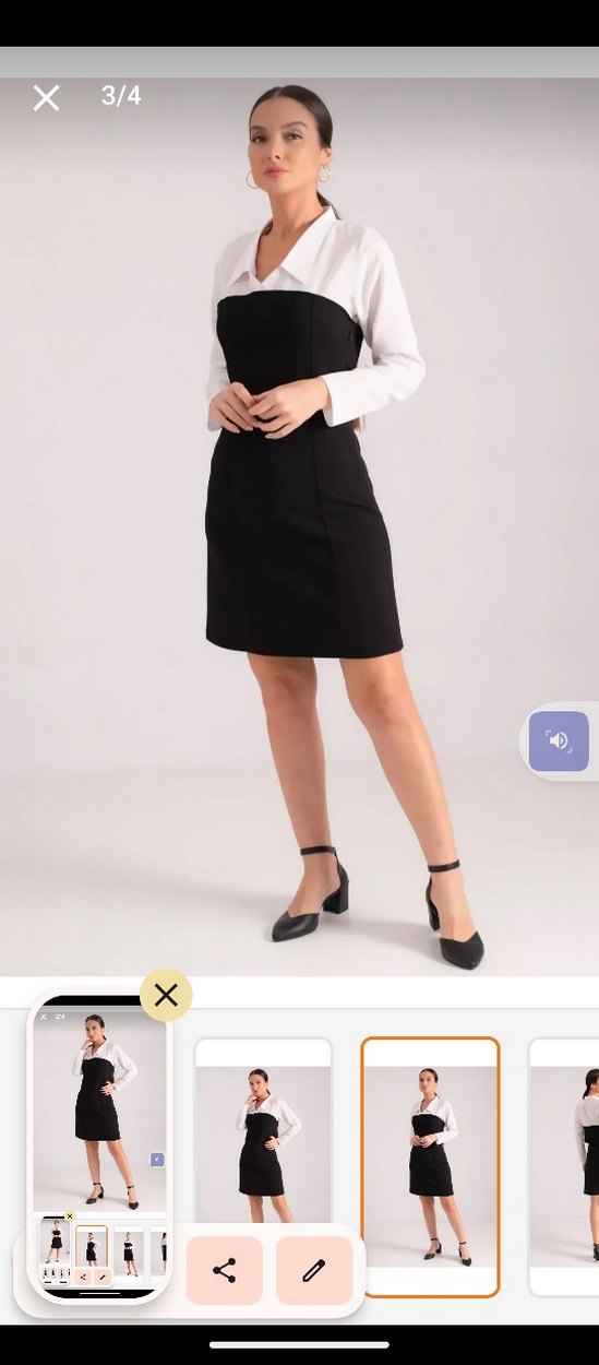 V Yaka Siyah Mini Ofis Elbisesi - Görsel 3