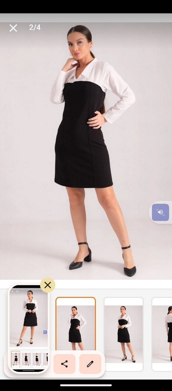 V Yaka Siyah Mini Ofis Elbisesi - Görsel 2