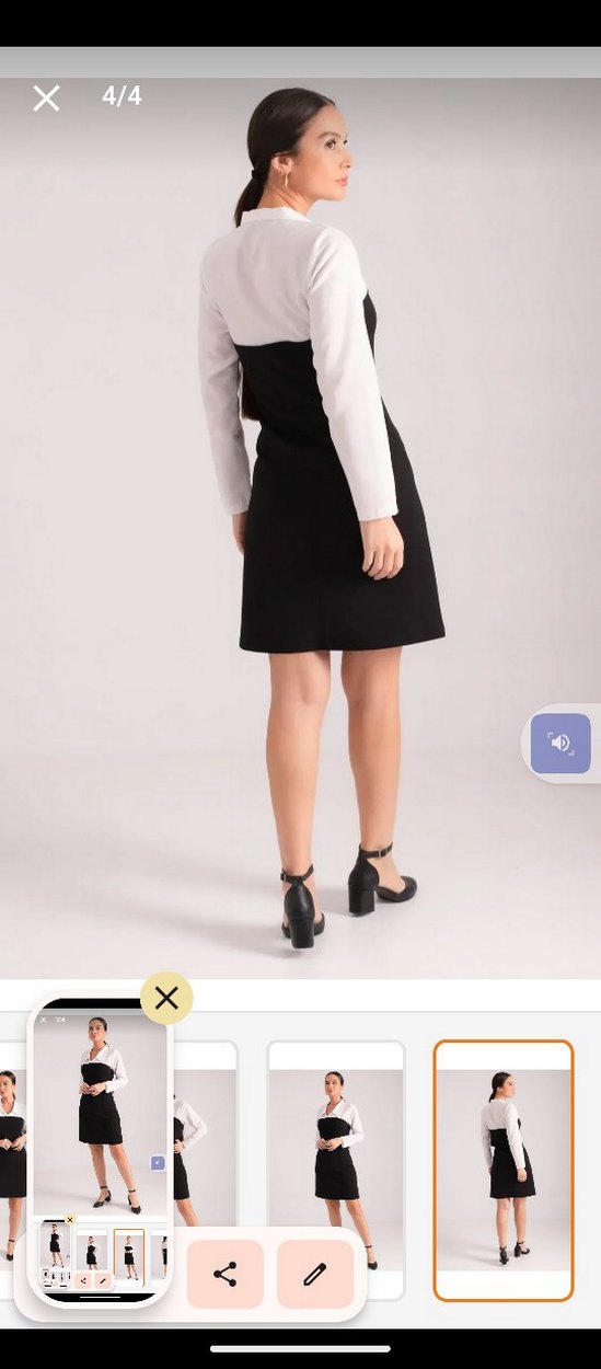 V Yaka Siyah Mini Ofis Elbisesi - Görsel 4