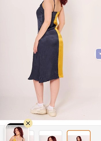 l Beden Sarı Gri Bağlama Desenli Midi Elbise