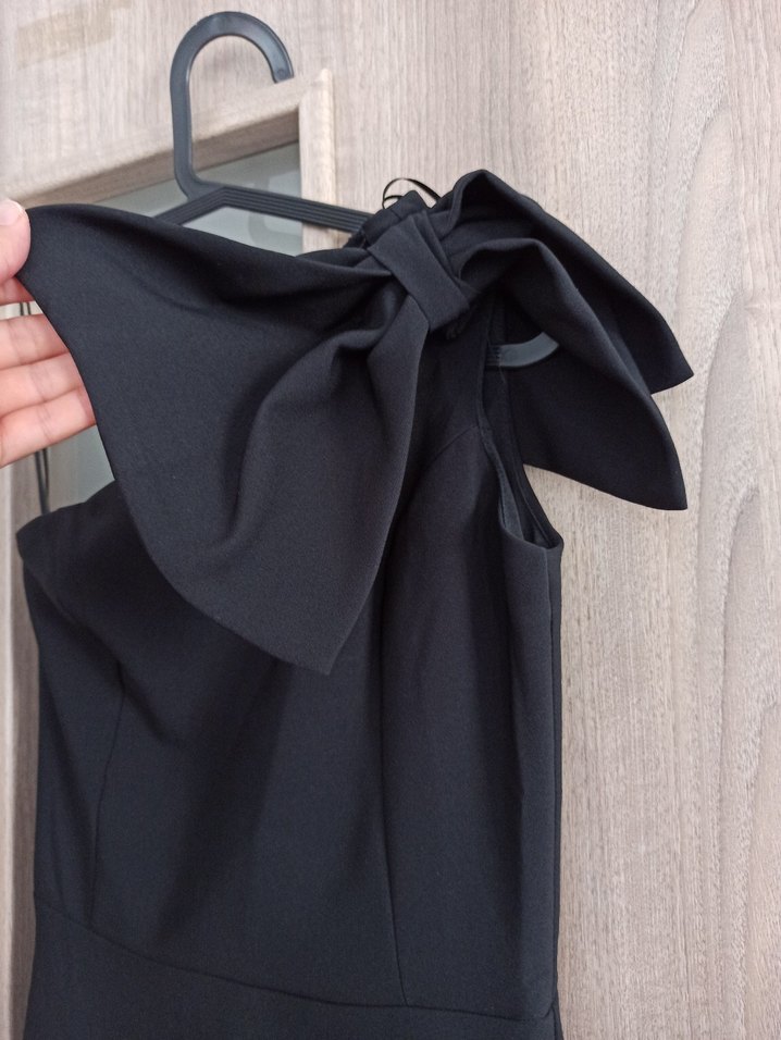 siyah A-kesim fiyonk detaylı abiye gece elbisesi - Görsel 2