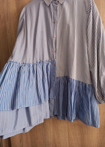 Mavi beyaz Pilili Kadın Gömlek - Görsel 3