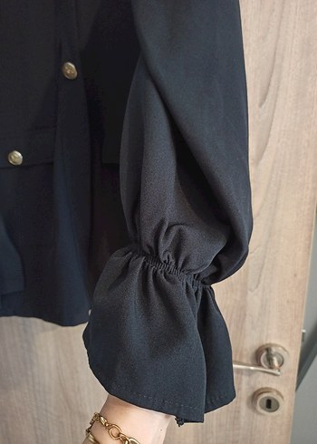 Düğmeli Siyah Kadın Uzun Ceket Takımı - Görsel 2