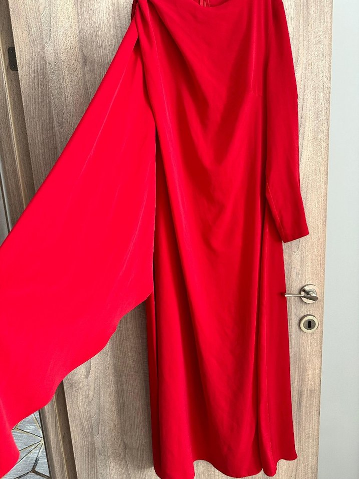 Kırmızı Uzun Kollu Kadın Elbise - Görsel 3